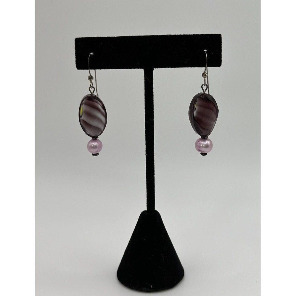 Purple Earring | Marbled Earrings | Dark Purple Drop Earrings - Picture 1 of 4